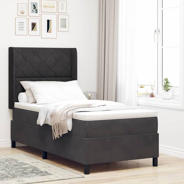 vidaXL Boxspringbett mit Matratze Schwarz 100 x 200 cm Samt