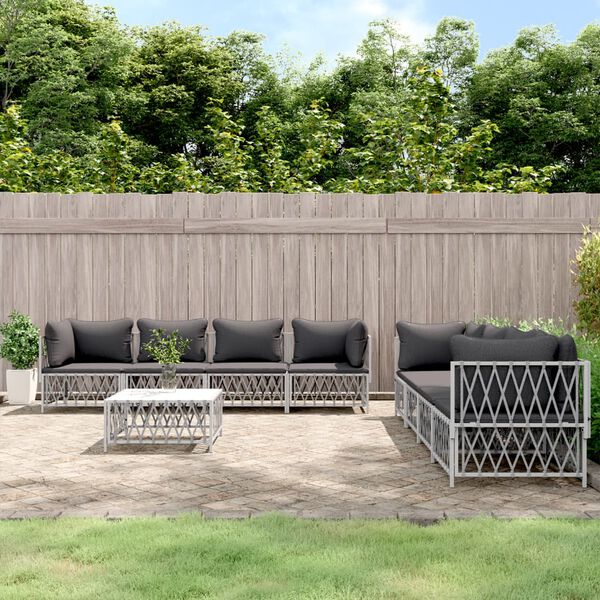 vidaXL 9-tlg. Garten-Lounge-Set mit Kissen Wei&szlig; Stahl