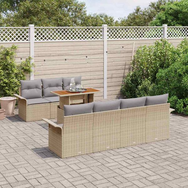 vidaXL Garten-Sofa-Set mit Speicher 8 pcs Beige Poly Rattan