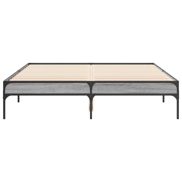 vidaXL Bettgestell Grau Sonoma 135x190 cm Holzwerkstoff und Metall
