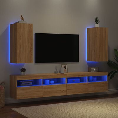 vidaXL TV-Wandschränke mit LED-Leuchten 2 Stk. Sonoma-Eiche