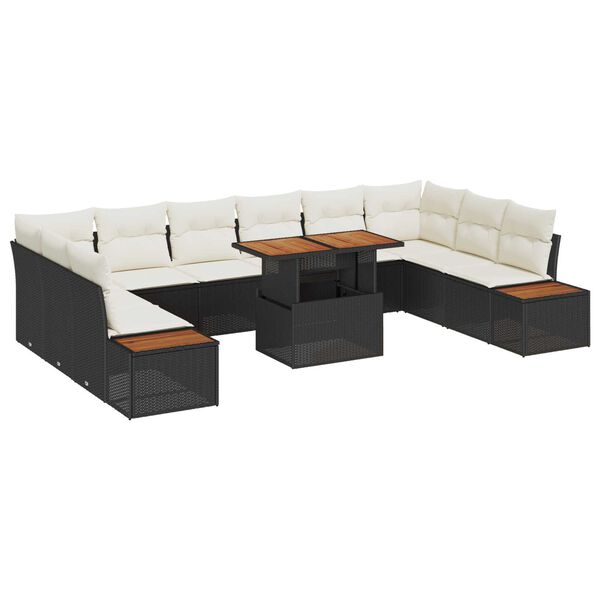 vidaXL Garten Essgruppe mit Kissen mit Kissen 11 pcs Schwarz und Beige
