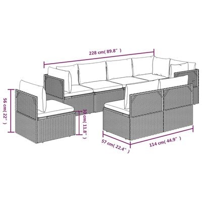 vidaXL 8-tlg. Garten-Lounge-Set mit Kissen Grau Poly Rattan