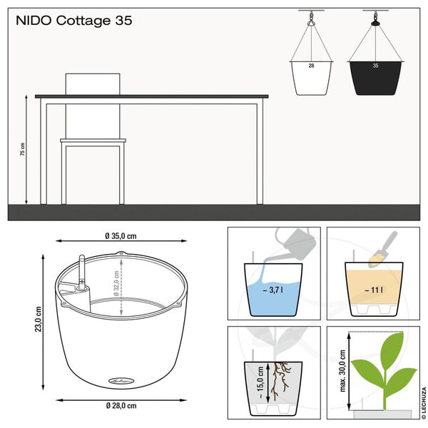 LECHUZA Blumenampel NIDO Cottage 35 ALL-IN-ONE Sandbraun