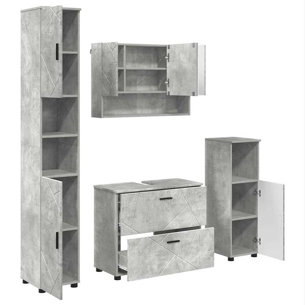 vidaXL Badezimmerm&ouml;bel-Set 4 pcs Beton Grau Sperrholz und Metall