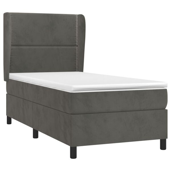 vidaXL Boxspringbett mit Matratze Dunkelgrau 90x200 cm Samt