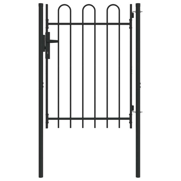 vidaXL Zauntor Einzelfl&uuml;gel Gew&ouml;lbte Spitze Stahl 1 x 1,2 m Schwarz
