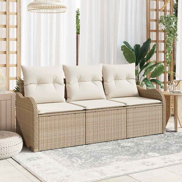 vidaXL Gartensofa-set mit Kissen 3 pcs Beige Poly-Rattan