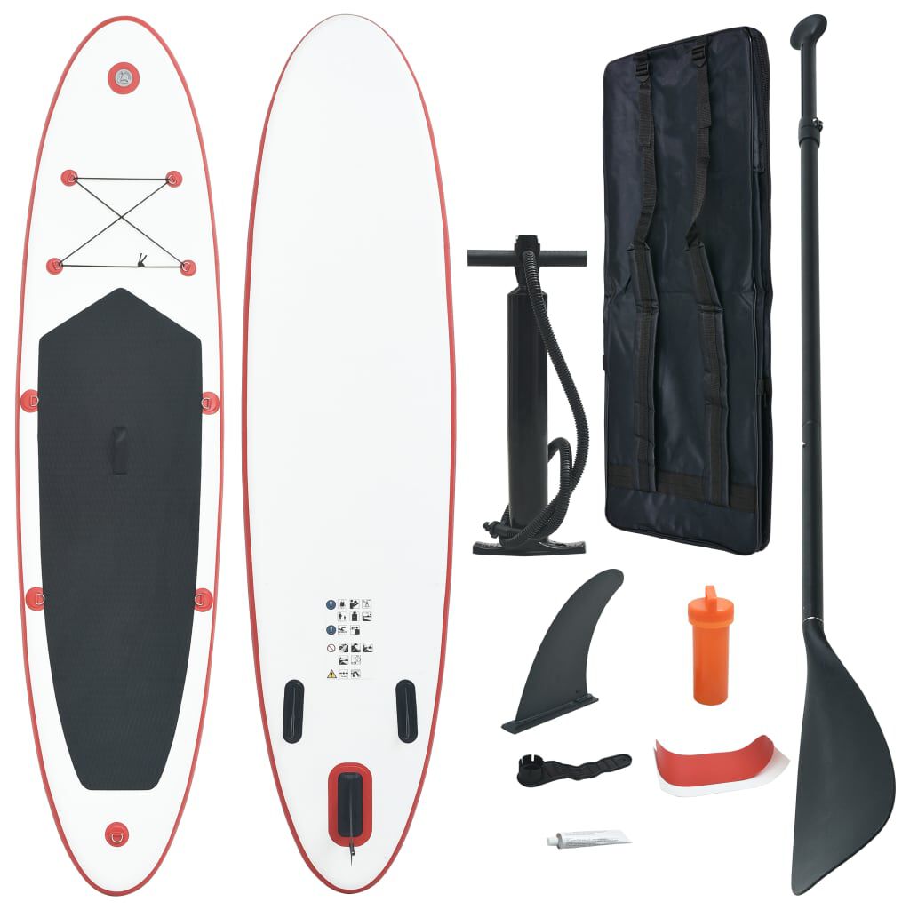 Board Aufblasbar Stand Up Paddle SUP Rot Surfboard mit Aluminiumpaddel Neu 
