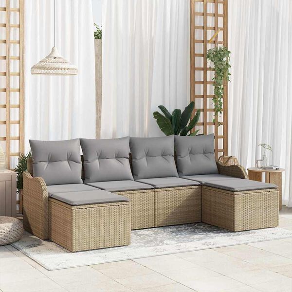 vidaXL Garten-Sofa-Set mit Kissen 6 pcs Beige und Hellgrau Poly Rattan