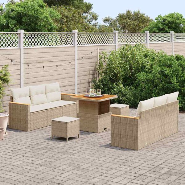 vidaXL Gartensofa-set 9 pcs Beige Poly-Rattan