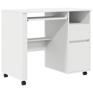 vidaXL Tisch mit R&auml;dern mit Regal Wei&szlig; 91 x 50 x 77 cm Holzwerkstoff