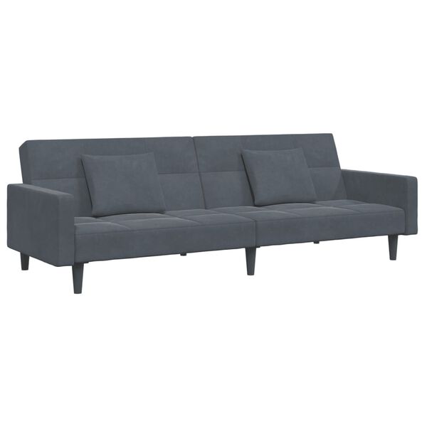 vidaXL Schlafsofa 2-Sitzer mit Fu&szlig;hocker Dunkelgrau Samt