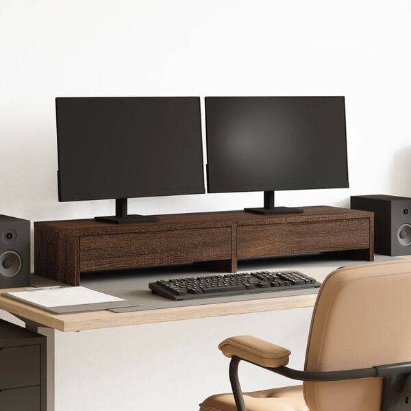 vidaXL Monitorst&auml;nder mit Schubladen Eichen-Optik 100x27x15 cm