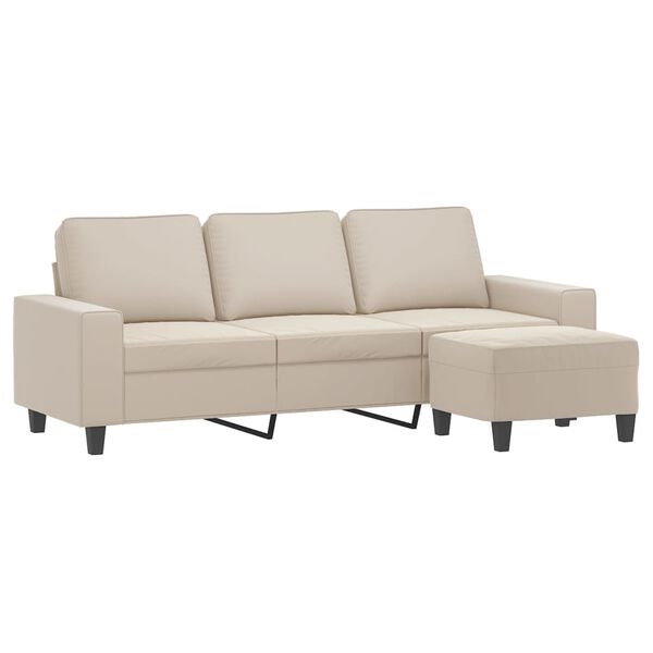 vidaXL 3-Sitzer-Sofa mit Hocker Creme 180 cm Mikrofasergewebe