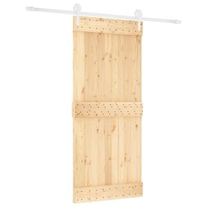 vidaXL Schiebet&uuml;r Nat&uuml;rlich und Wei&szlig; 90 x 210 cm Massivkiefer