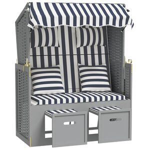 vidaXL Strandkorb mit Kissen Poly Rattan und Massivholz Blau & Wei&szlig;