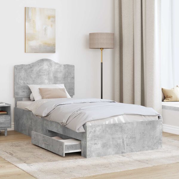 vidaXL Bettrahmen mit Kopfteil Beton Grau 100 x 200 cm Holzwerkstoff