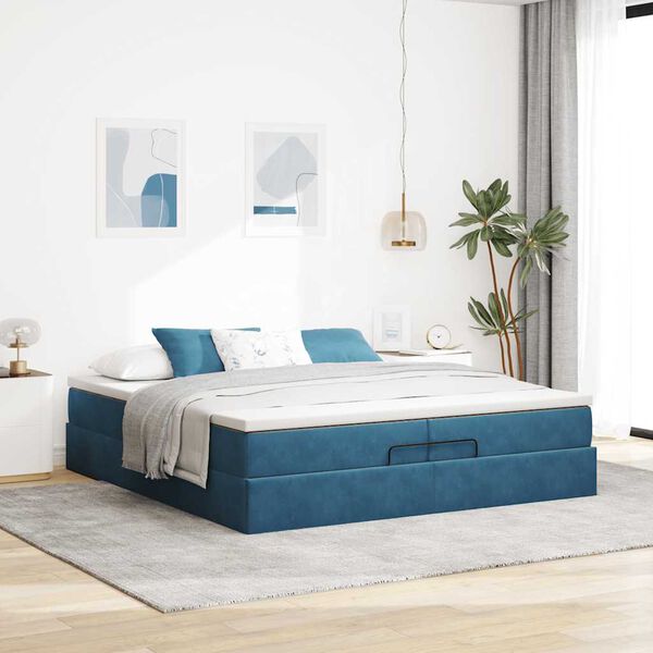 vidaXL Ottoman-Bett mit Matratzen Dunkelblau 200x200 cm Samt