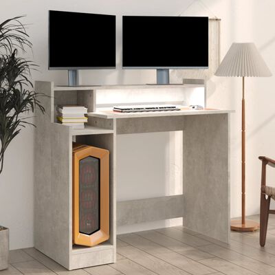 vidaXL Schreibtisch mit LEDs Betongrau 97x45x90 cm Holzwerkstoff