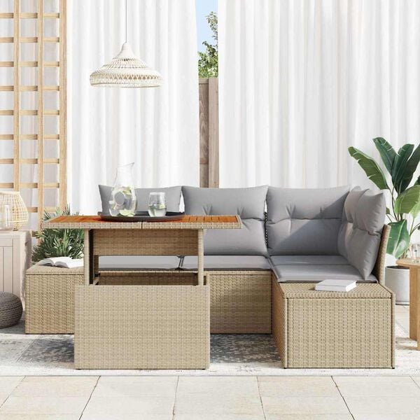 vidaXL Garten-Sofa-Set mit Kissen mit Kissen 5 pcs Beige und Grau