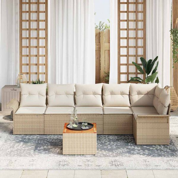vidaXL Garten-Sofa-Set 7 pcs Beige Poly Rattan