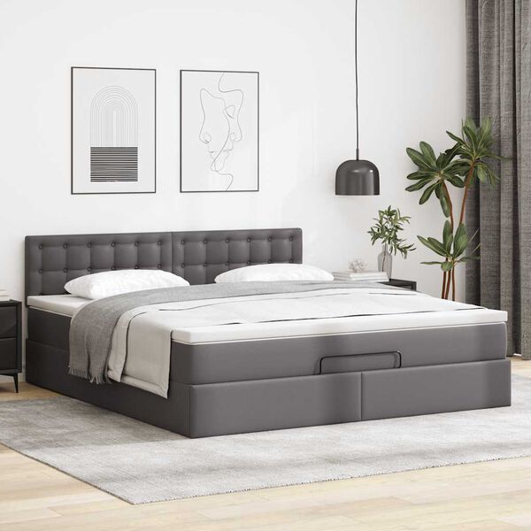vidaXL Ottoman-Bett mit Matratze Grau 180x200 cm Kunstleder