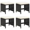 vidaXL Gartenhocker 4 Stk. mit Kissen Schwarz Poly Rattan