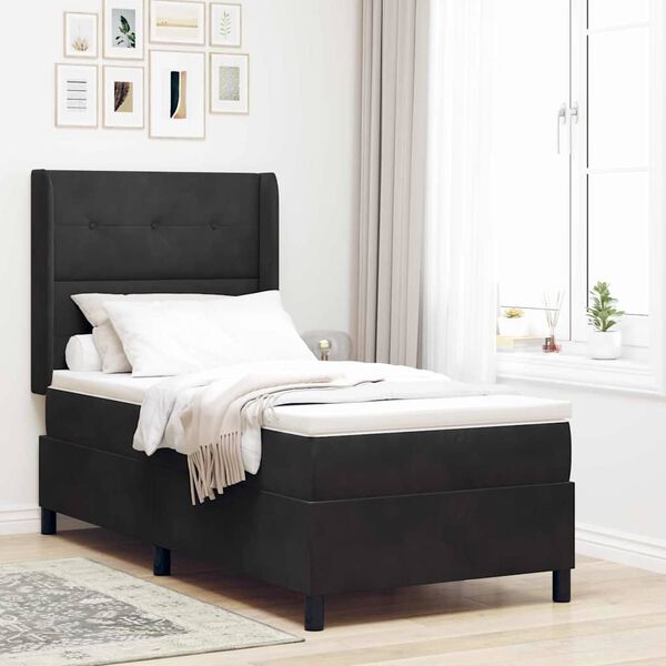 vidaXL Boxspringbett mit Matratze mit LED Schwarz 100 x 200 cm Samt