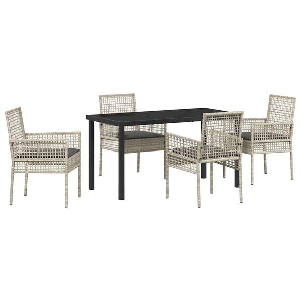 vidaXL Garten Essgruppe mit Kissen 5 pcs Hellgrau Poly-Rattan