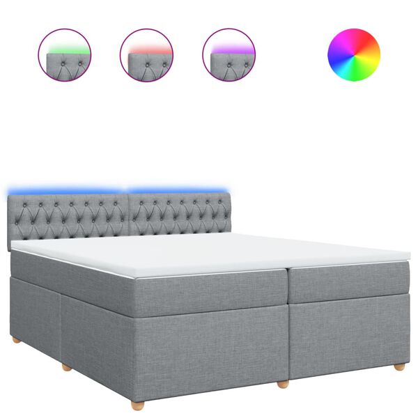 vidaXL Boxspringbett mit Matratze Hellgrau 200x200 cm Stoff
