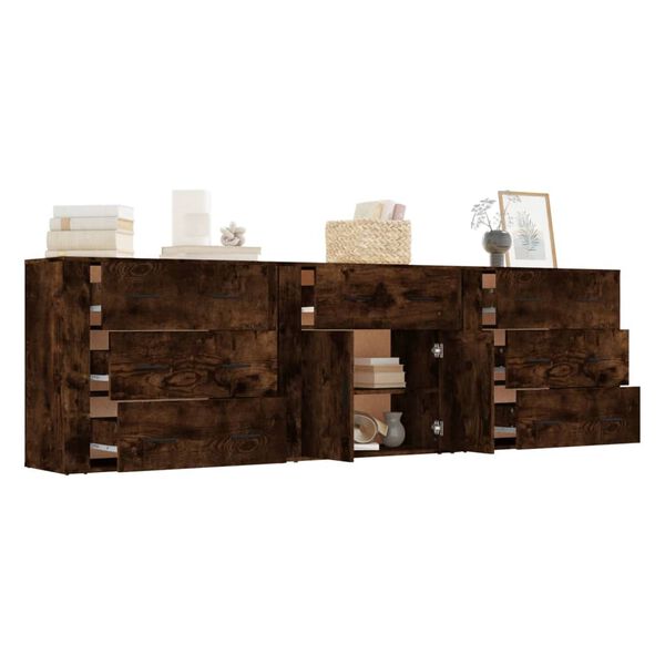 vidaXL Sideboards 3 Stk. R&auml;uchereiche Holzwerkstoff