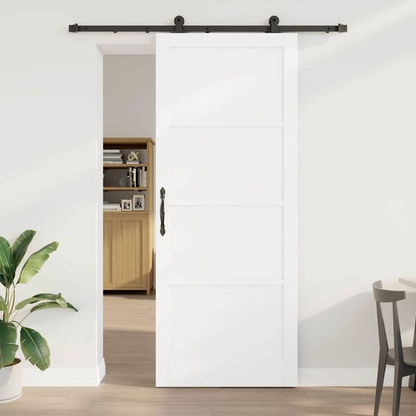 vidaXL Schiebet&uuml;r Wei&szlig; und Schwarz 93 x 232 cm Massives Kiefernholz