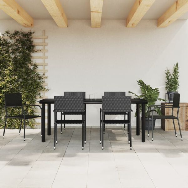 vidaXL 7-tlg. Garten-Essgruppe Schwarz Poly Rattan und Stahl