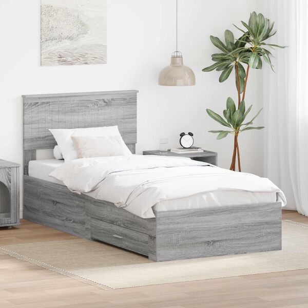vidaXL Bettrahmen mit Kopfteil Graues Sonoma 90 x 200 cm Holzwerkstoff