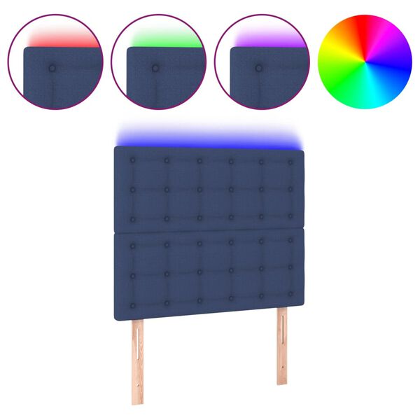 vidaXL LED Kopfteil Blau 100x5x118/128 cm Stoff