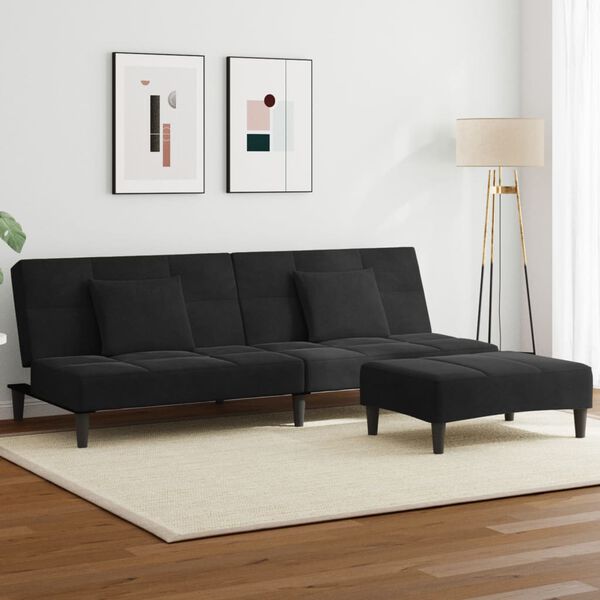 vidaXL Schlafsofa 2-Sitzer mit Fu&szlig;hocker Schwarz Samt