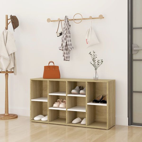 vidaXL Schuhbank Wei&szlig; und Sonoma-Eiche 103x30x55 cm Holzwerkstoff