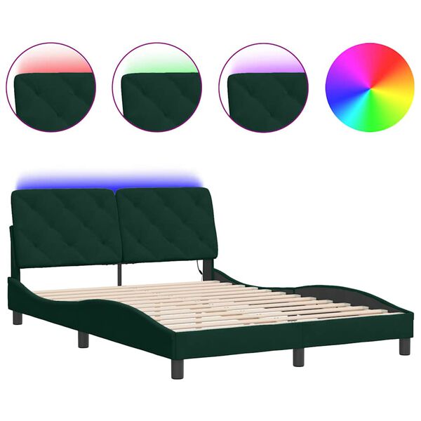 vidaXL Bettgestell mit LED ohne Matratze Dunkelgr&uuml;n 140x190 cm Samt