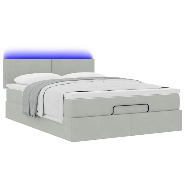 vidaXL Ottoman-Bett mit Matratze & LEDs Hellgrau 140x200 cm Samt