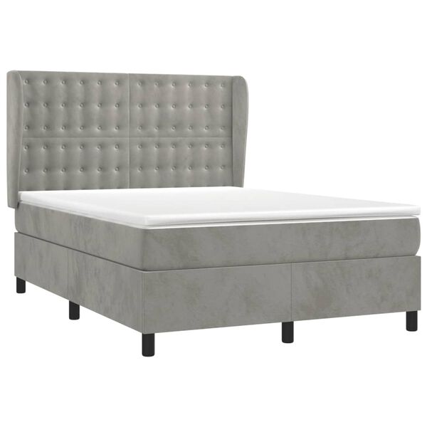 vidaXL Boxspringbett mit Matratze Hellgrau 140x190 cm Samt