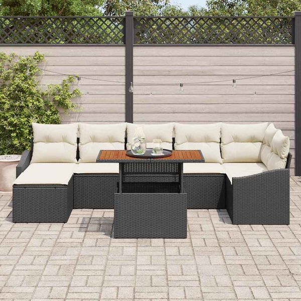 vidaXL Garten Essgruppe mit Kissen 8 pcs Schwarz und Creme
