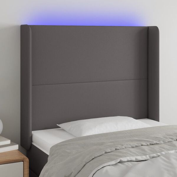 vidaXL LED Kopfteil Grau 93x16x118/128 cm Kunstleder