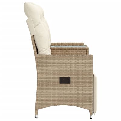 vidaXL Gartensofa 2-Sitzer Verstellbar mit Tisch Beige Poly Rattan