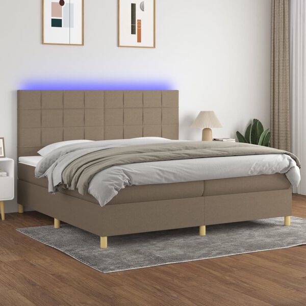 vidaXL Boxspringbett mit Matratze & LED Taupe 200x200 cm Stoff