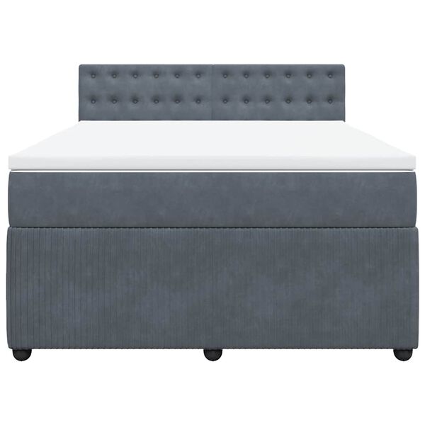 vidaXL Boxspringbett mit Matratze Dunkelgrau 140x200 cm Samt