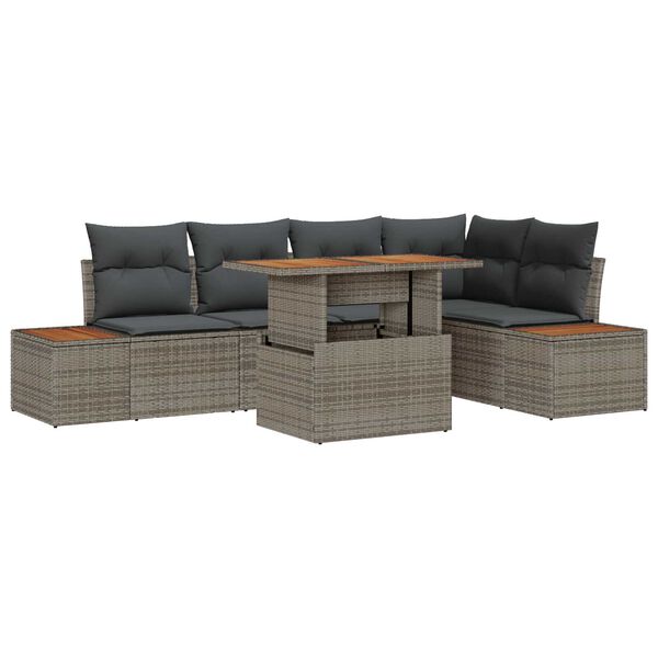 vidaXL Garten-Sofa-Set mit Speicher 6 pcs Grau Poly Rattan