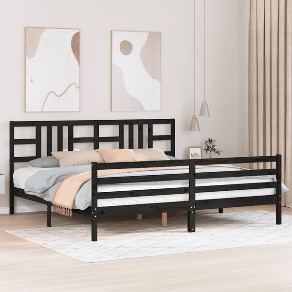 vidaXL Massivholzbett mit Kopfteil Schwarz 200x200 cm