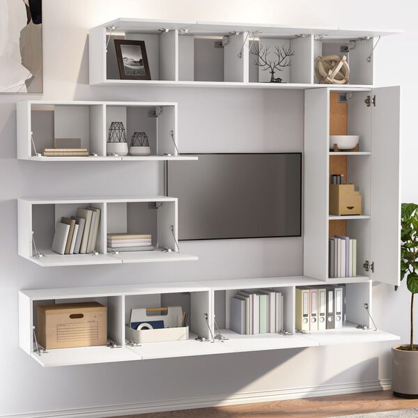 vidaXL 7-tlg. TV-Schrank-Set Wei&szlig; Holzwerkstoff
