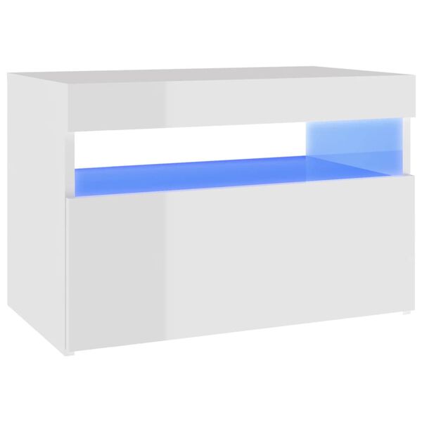 vidaXL Nachttisch mit LED-Leuchten Hochglanz-Wei&szlig; 60x35x40 cm